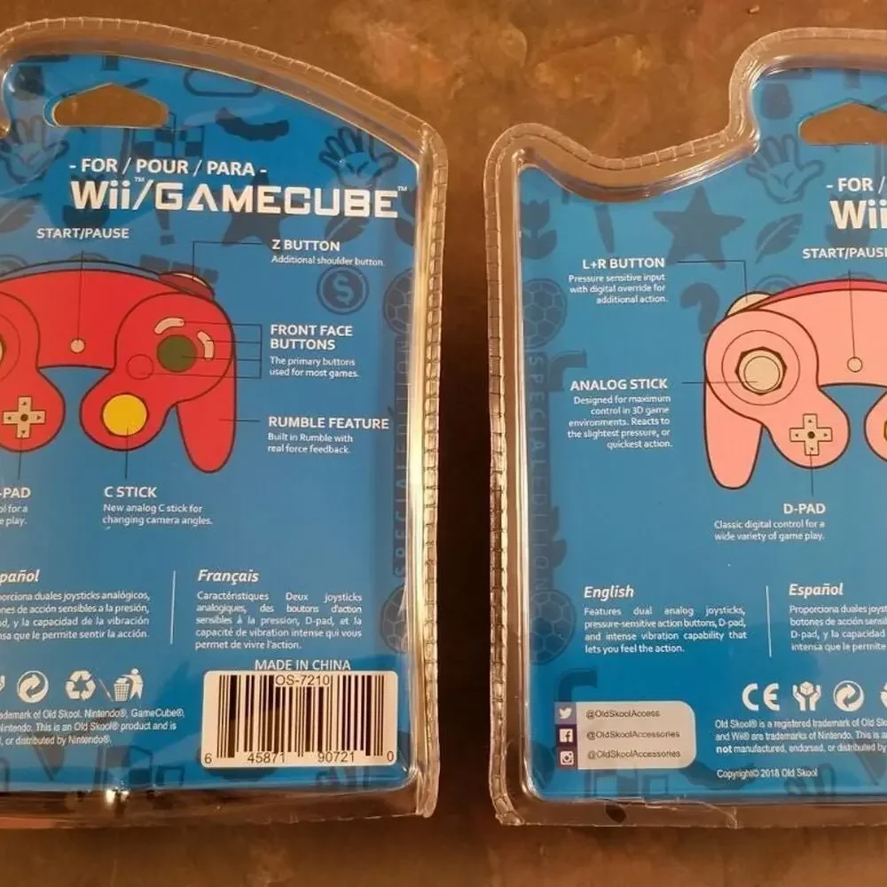 2 Gamecube Controllers - Red & Pink (NEW) - Nintendo - Old Skool